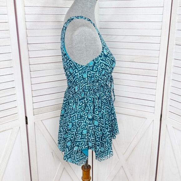 Michael Michael Kors Printed Mesh Peplum Tank Top Turquoise Blue XS - Picture 3 of 13